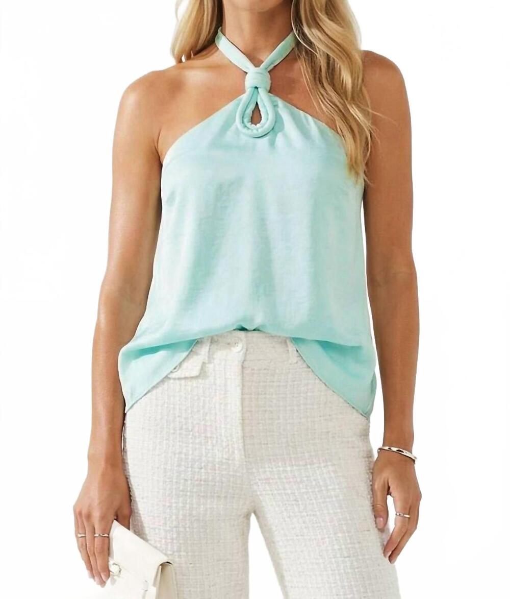 NEW NAKED ZEBRA cord keyhole sleeveless top in fair aqua